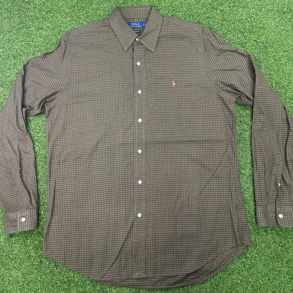 Polo Ralph Lauren Mens Brown Check Long Sleeve Button Down Shirt Classic Fit L - Picture 1 of 7
